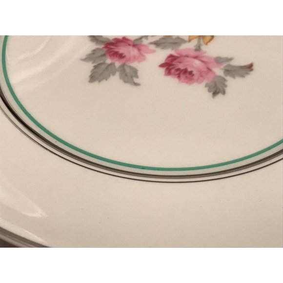 4 Pope Gosser Salad Plates Pattern 1219 Floral Design 7" Green & Platinum Bands - Picture 8 of 8